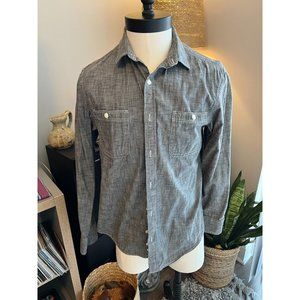 Old Navy Mens Shirt M Chambray Slim Fit Grey Solid Long Sleeve Button